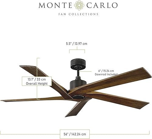 Miniatura 2 de Monte Carlo 5ASPR56AGP Aspen Ventilador de techo para exteriores de 56 pulgadas con control remoto, 5 aspas de nogal oscuro, peltre envejecido