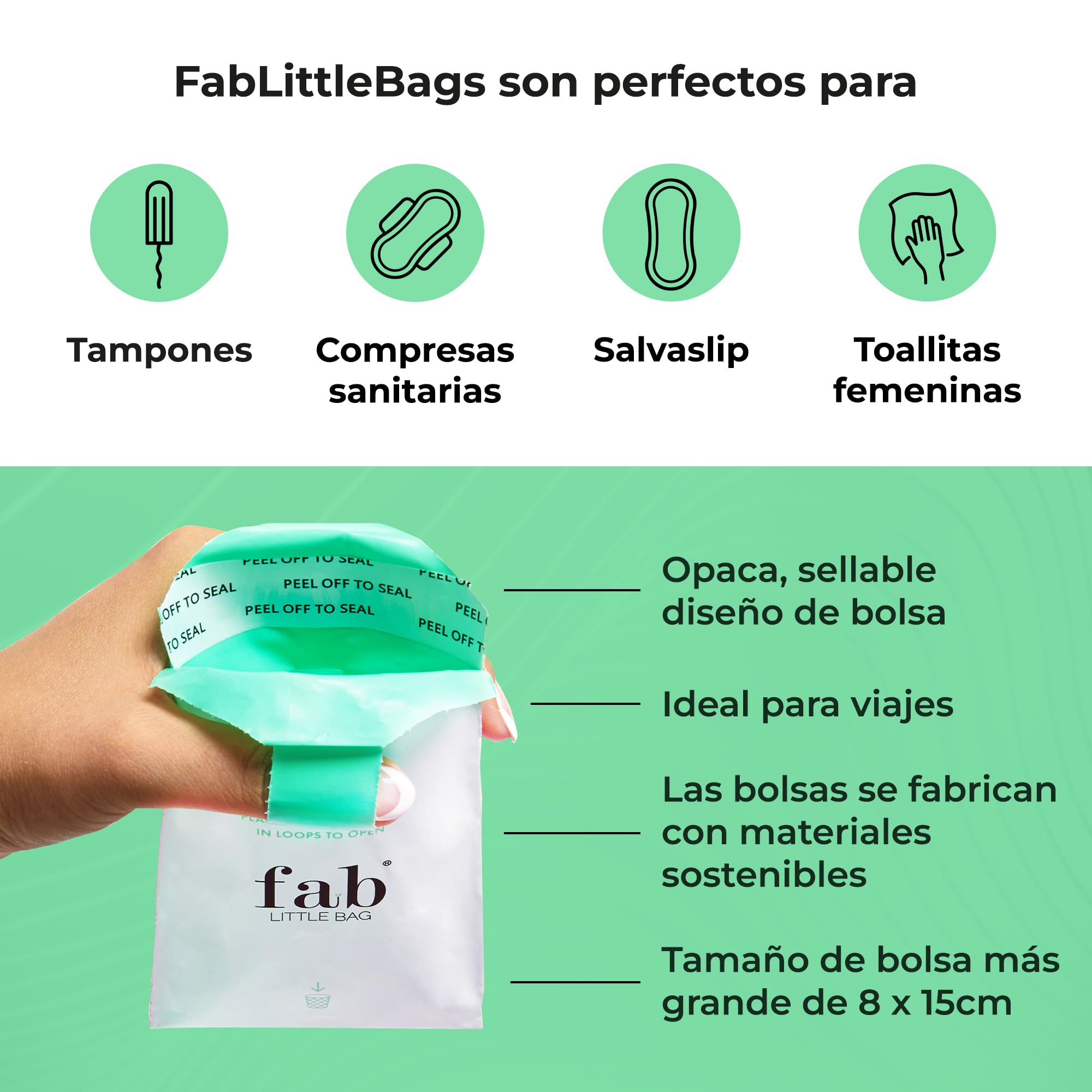 Fab Little Bag Bolsas Sanitarias - Paquete de Recambio de 200 Bolsas para Dispensador (Dispensador Vendido por Separado) - Evita Olores, No ensucia, Ecológico