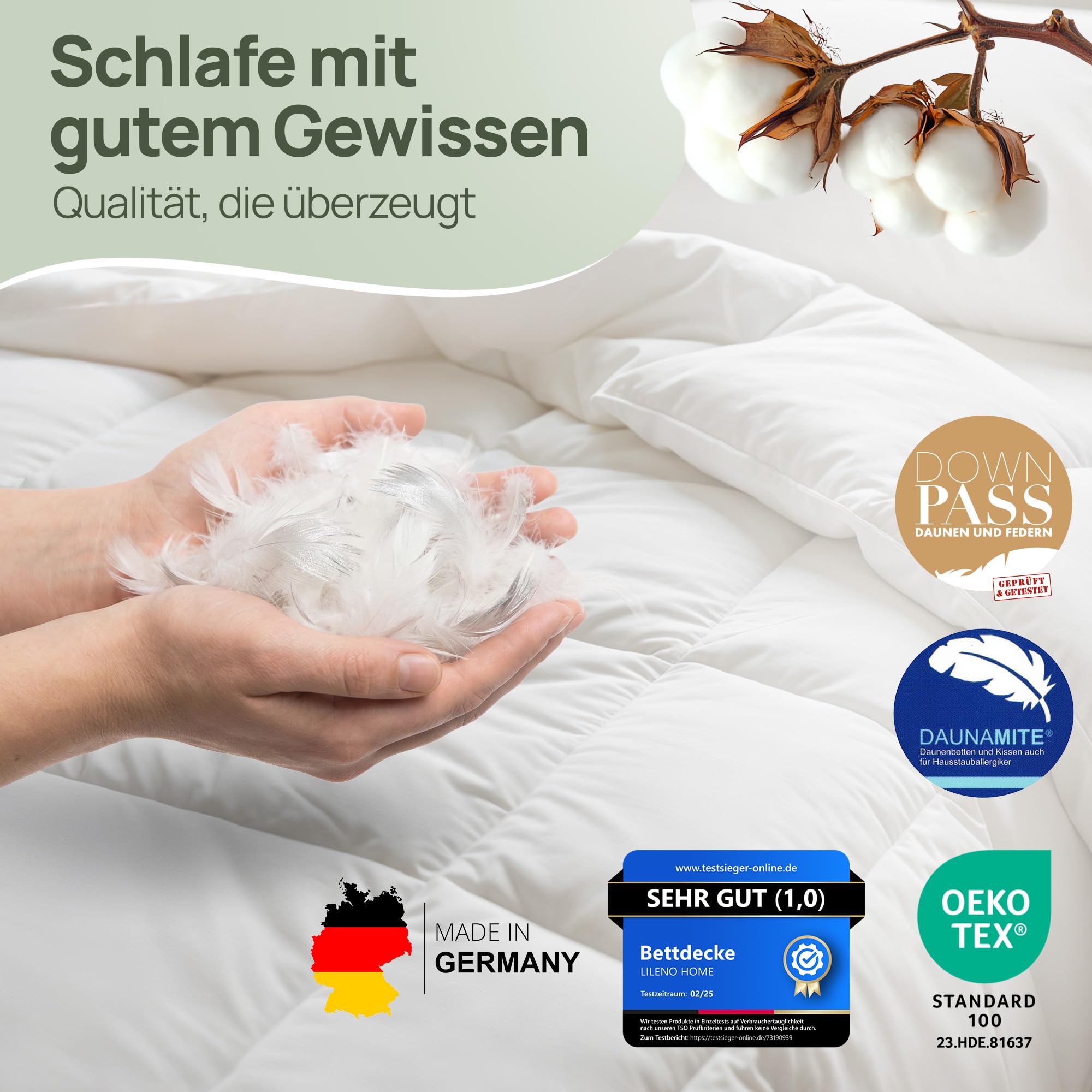 LILENO HOME Premium Winter Feder- und Daunendecke 135x200 - Flüsterleise, Wolkenweiche & Dicke Feder Daunendecke extra warm - Made in Germany, Oeko-Tex & 60°C Waschbar