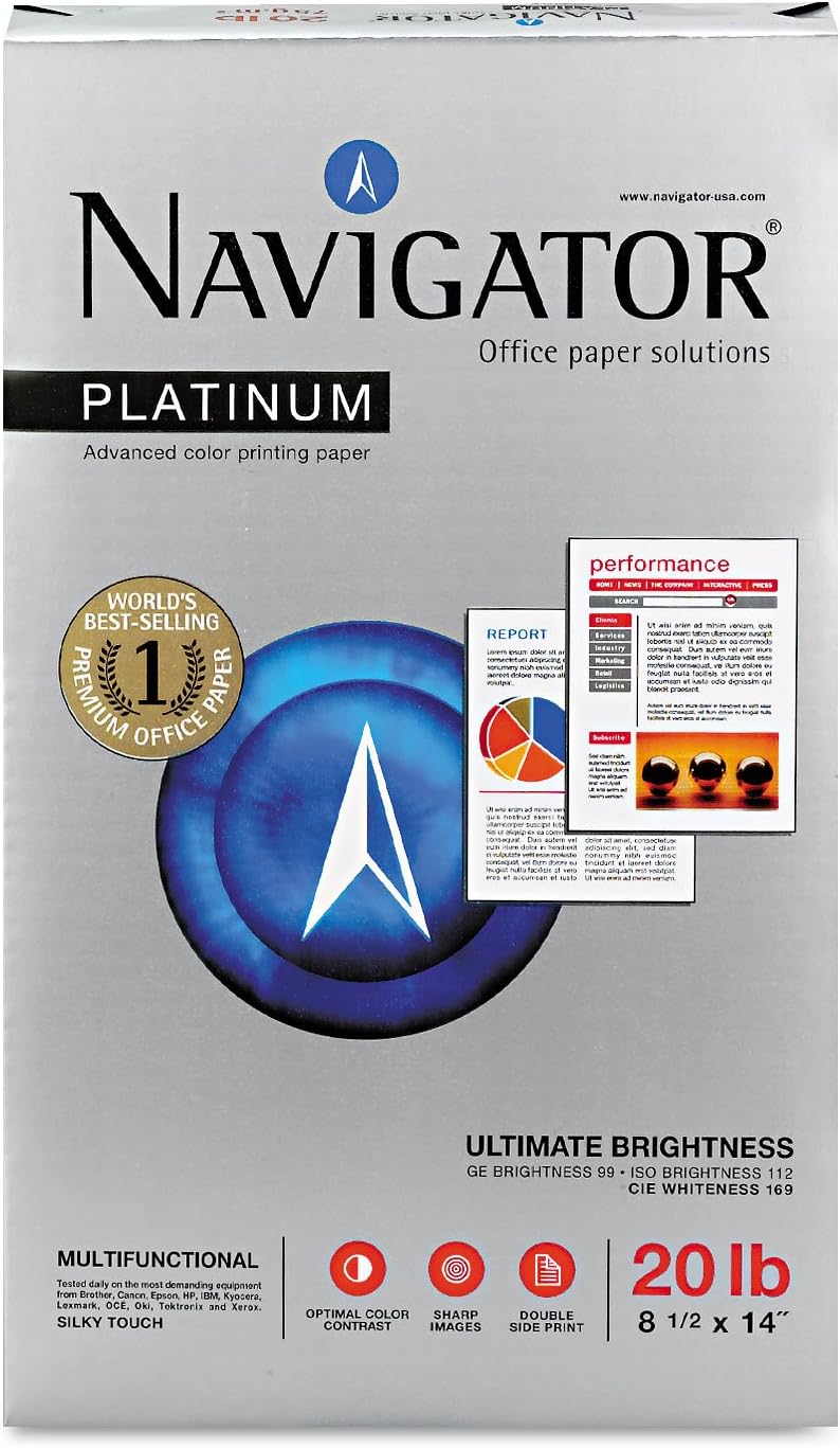 Navigator NPL1420 Platinum Paper, 99 Brightness, 20lb, 8-1/2 x 14, White, 5000/Carton