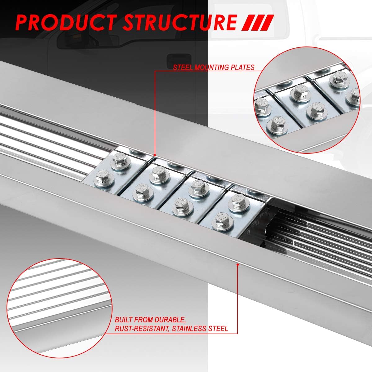 Auto Dynasty Pleated Running Boards Compatible with 2004-2014 Ford F-150 Super Crew Cab, Stainless Steel Side Step Nerf Bars, 6 Inches Step Bars, Polished Chrome