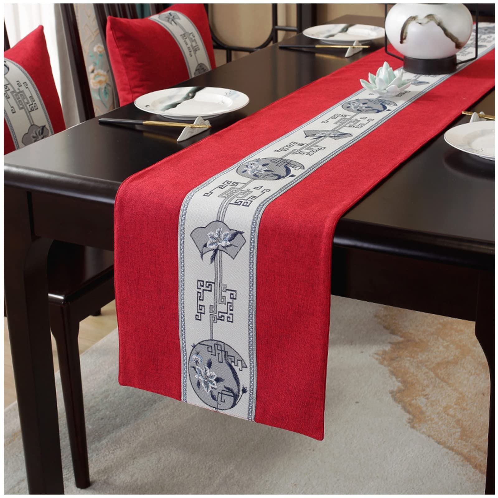 Runner da tavola rustico, biancheria da tavola per tavolino da caffè, feste festive, matrimoni, decorazione per la casa, 33 x 230 cm, stile cinese, rosso