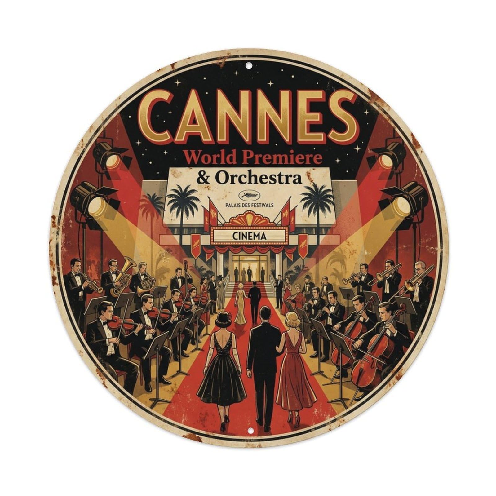 Riviera Travel Cannes France World Premiere Orchestra Metal Tin Sign