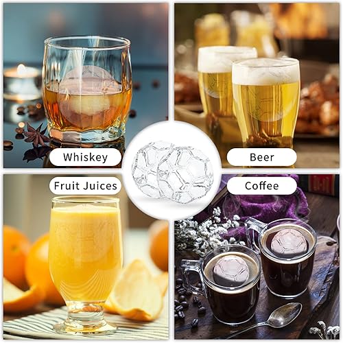 Miniatura 6 de Koilox Moldes de balón de fútbol 3D, bandejas de cubitos de hielo de silicona negra, 4 máquinas grandes de bolas de hielo con tapa, de fácil