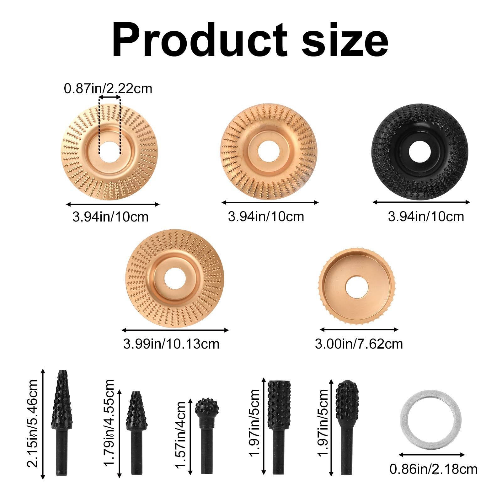 14pz Set di Dischi per Intaglio del Legno per Smerigliatrice Angolare da 4" o 4,5", Include Varie Intaglio Legno Mola Disco e Varie Frese Rotanti e Anelli Adattatori da 5/8"