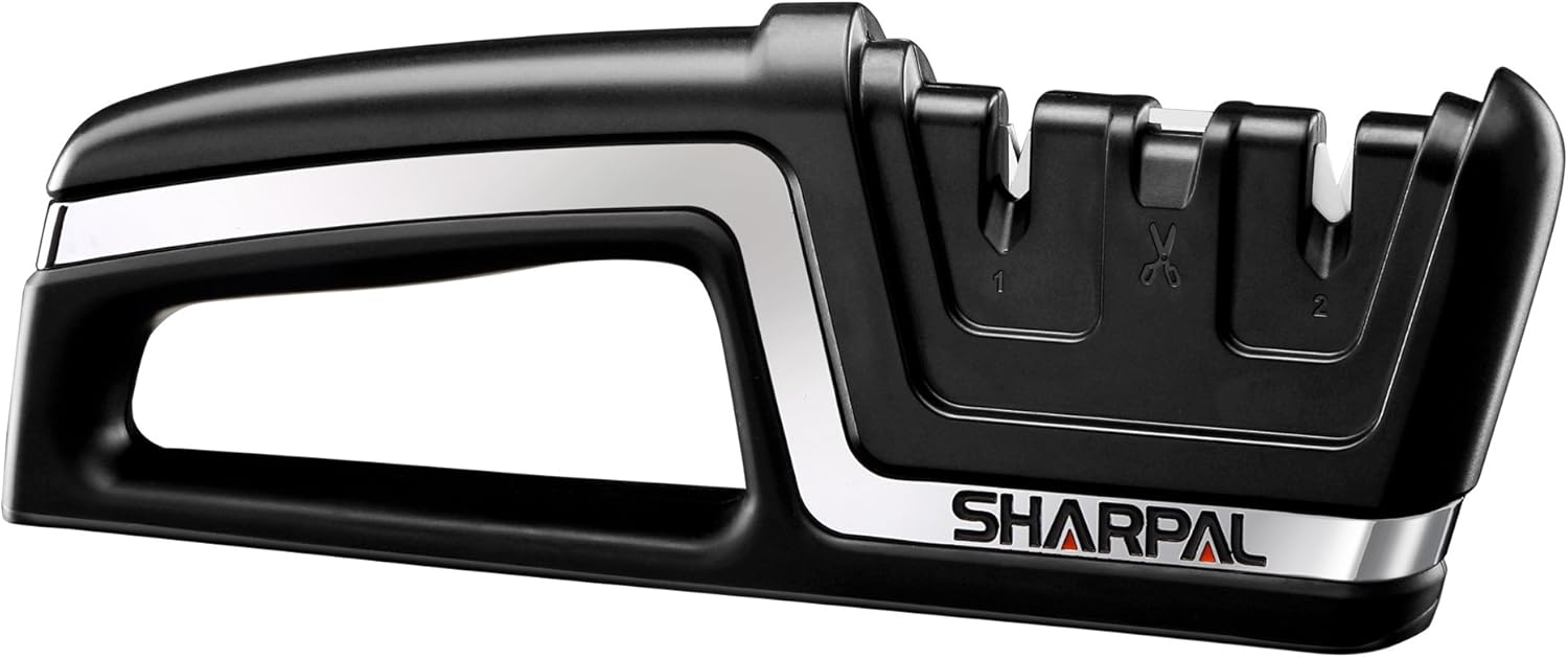 SHARPAL 104N 5-in-1 Professional Knife & Scissors Sharpener, Sharpening Tool for Straight & Serrated Blades, Repairs & Hones Euro/American & Asian Knives, Fast Scissor Sharpening
