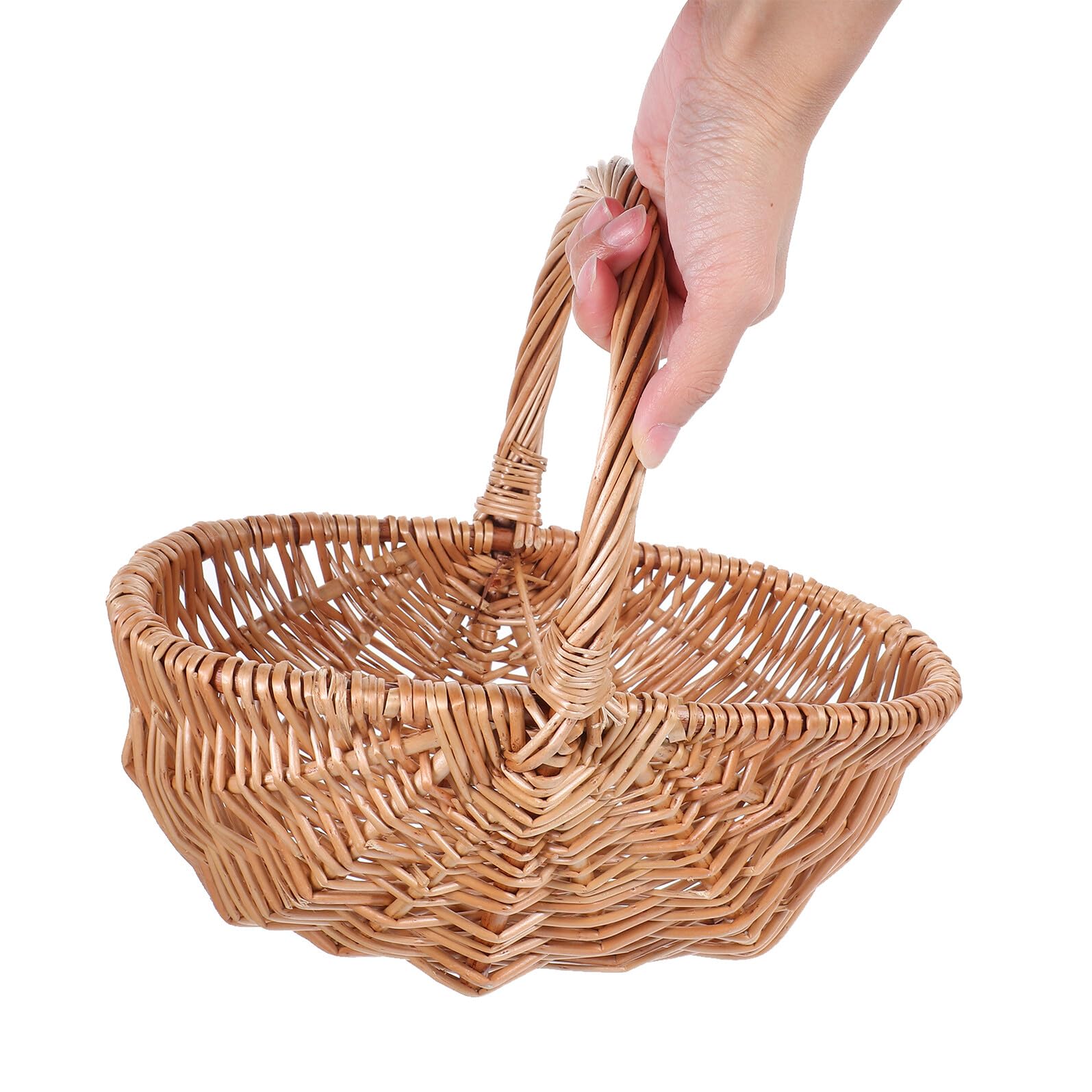 Levemolo Cesta de Mimbre Ovalada Pequeña con Asa Ligera y Portátil para Picnic Frutas Huevos y Verduras Diseño Artesanal Hecho Mano para Almacenamiento y Decoración del Hogar