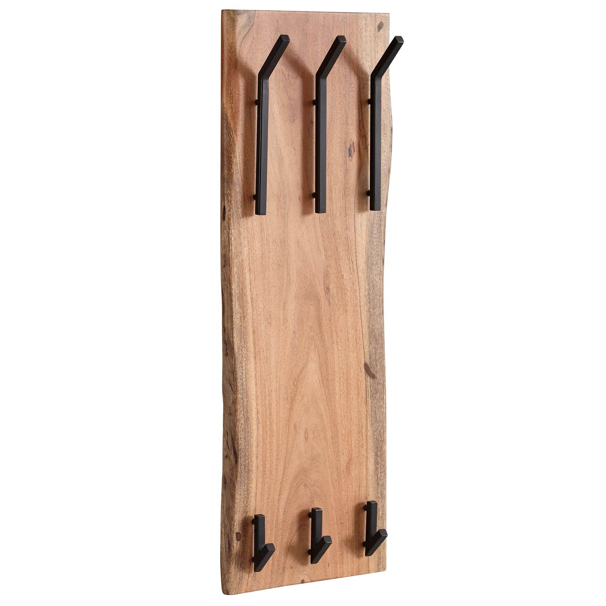 FineBuy Wandgarderobe 35,5x11x100 cm Akazie Massivholz mit Baumkante | Garderobenpaneel mit 6 massiven Kleiderhaken auf 2 Höhen, Garderobenleiste aus Echtholz, handgefertigt
