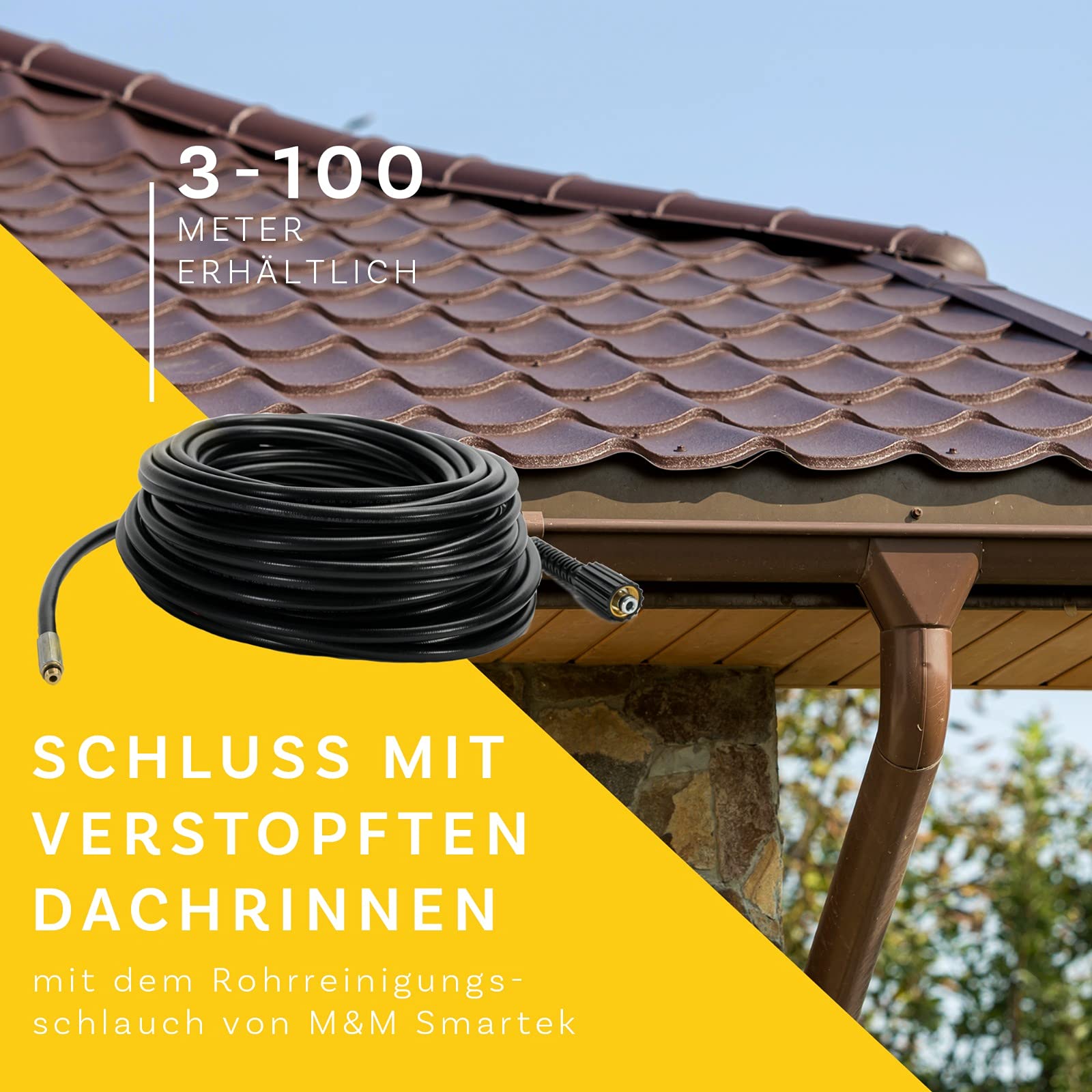 Rohrreinigungsschlauch (7-Teilig) PROFESSIONAL für Kärcher Kränzle NILFISK ALTO WAP HD HDS Anschluss 1/8" AG : M22 x 1,5 IG & Bajonett-Adapter & Adapter KEW & 2x Düsen & Quick Connect (30 Meter)