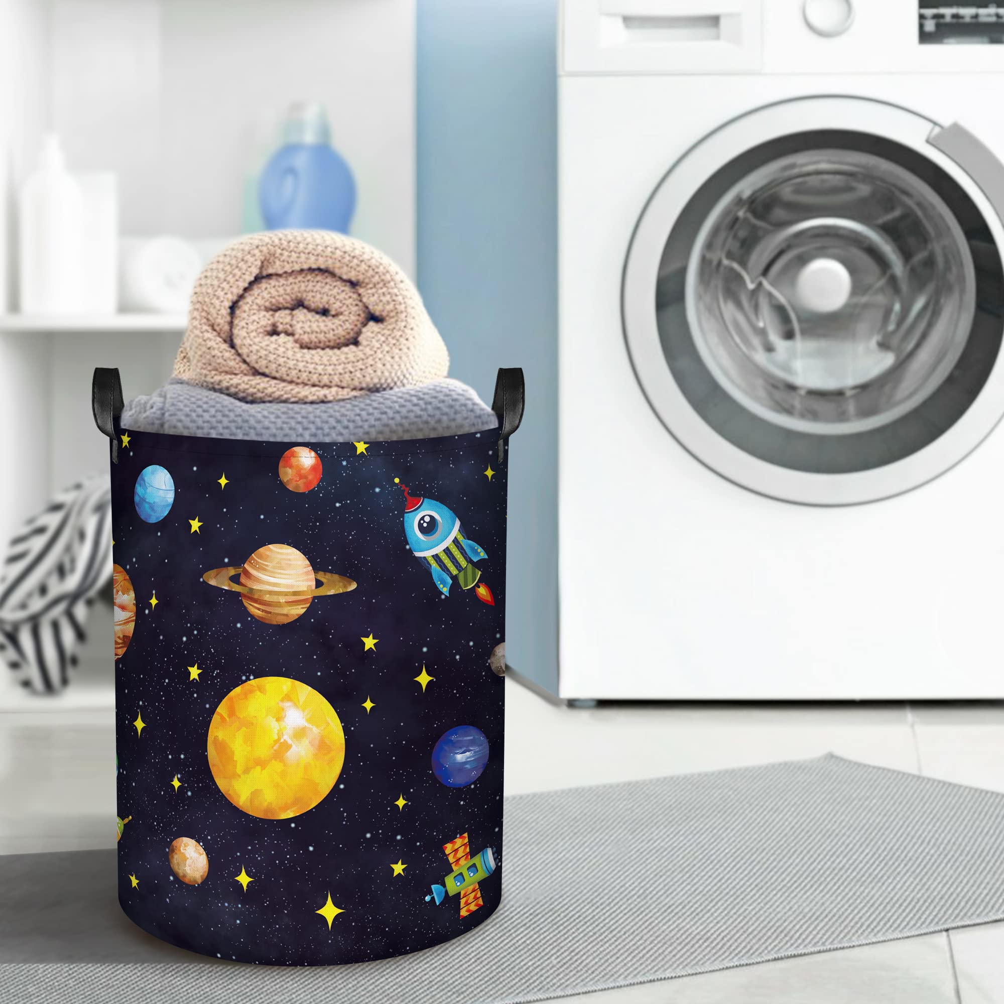 Clastyle Cesto Portabiancheria Spazio Cestino Portaoggetti Cosmico Cesta Biancheria Genitori per Organizzare Giocattoli Vestiti, Pianeta, 36x45 cm