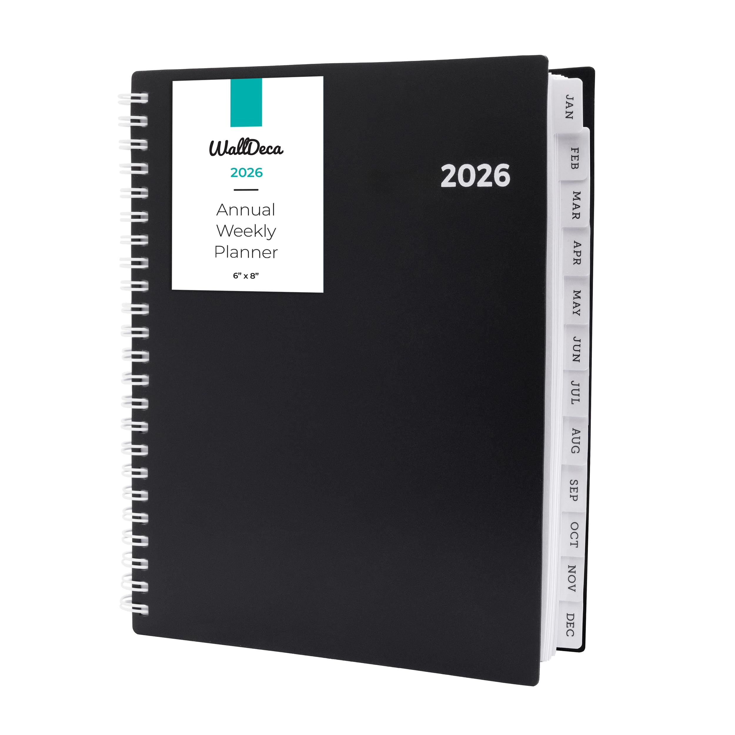WallDeca 2026 Planner, Agenda Planner With Weekly And Monthly View, Daily Agenda Book And Yearly Planners Calendar Book, Spiral Bound With Tabs, Notes, Goals And Holidays (8 x 6 in)
