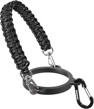 Gearproz HydroCord 2.0 Handle with Wide Mouth Ring and Carabiner, Compatible with 12-40 oz Water Bottles, Hydroflask 1.0, Iron Flask, Thermoflask, NOT for Lid with Loop Black