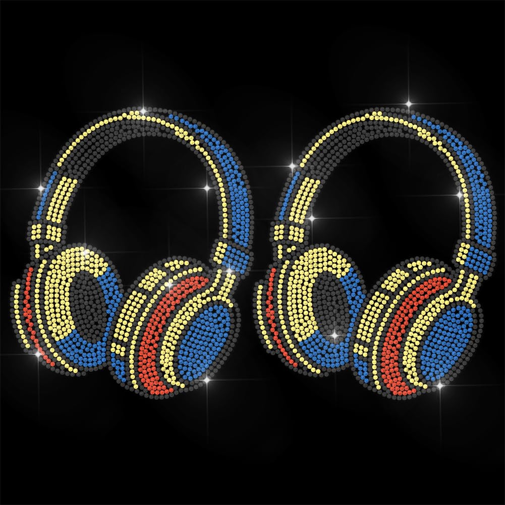 ANATTASOUL Iron on Rhinestone Transfers Headphones Glitter Diamante Patch Sequin for Clothes, 11.6"x8.2" Large Bling Hotfix Iron On Applique for Jeans Jacket Caps Bag T-Shirt Shoes DIY Decor Gifts