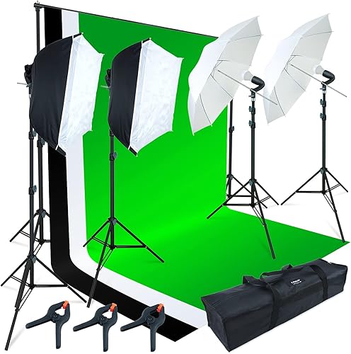 Miniatura 1 de LINCO Lincostore AM243 - Kit de luz LED de 3200 lúmenes para estudio fotográfico, video, incluye 3 fondos de colores (negroblancoverde)
