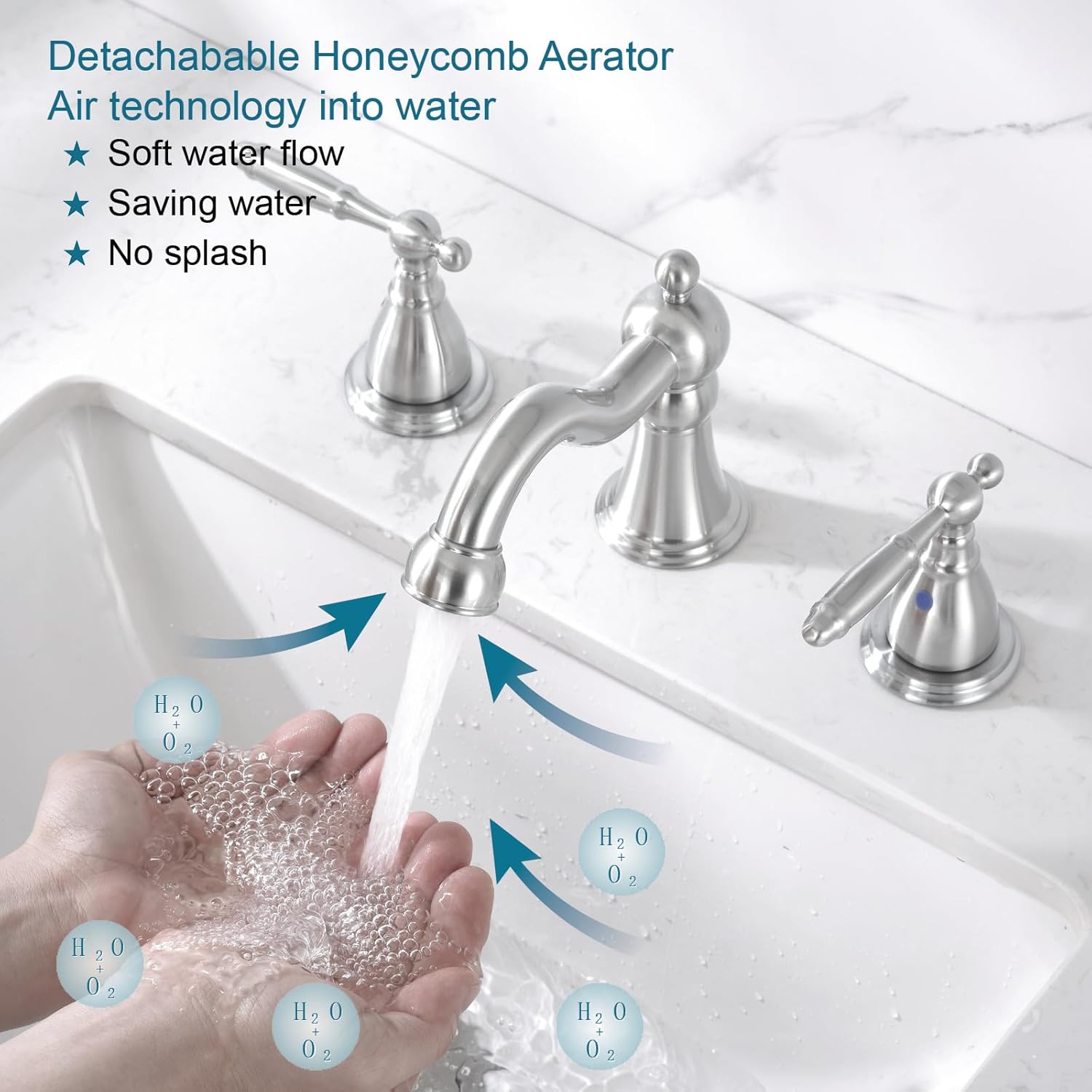 RKF Bathroom Faucets for Sink 3 Brushed Nickel 8 inch Widespread Bathroom Sink Faucet with Drain Double Lever Handle Faucet Bathroom Vanity Faucet Basin Mixer Tap WF013-BN - Image 2