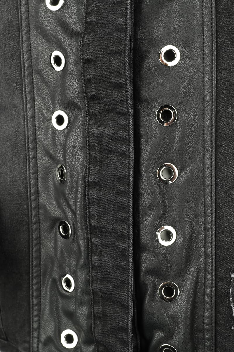 Black Premium by EMP Femme Veste en jean noir avec détails en faux cuir