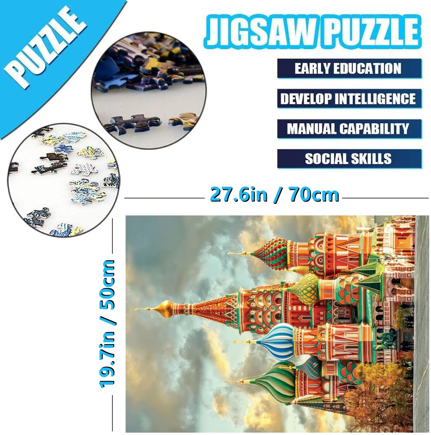 Puzzle Adulte 1000 Pièces Basile Cathédrale 70x50cm Puzzles pour Adultes Jeu éducatif Défi Jouets 1000 Pièces Puzzles pour Adultes Enfants