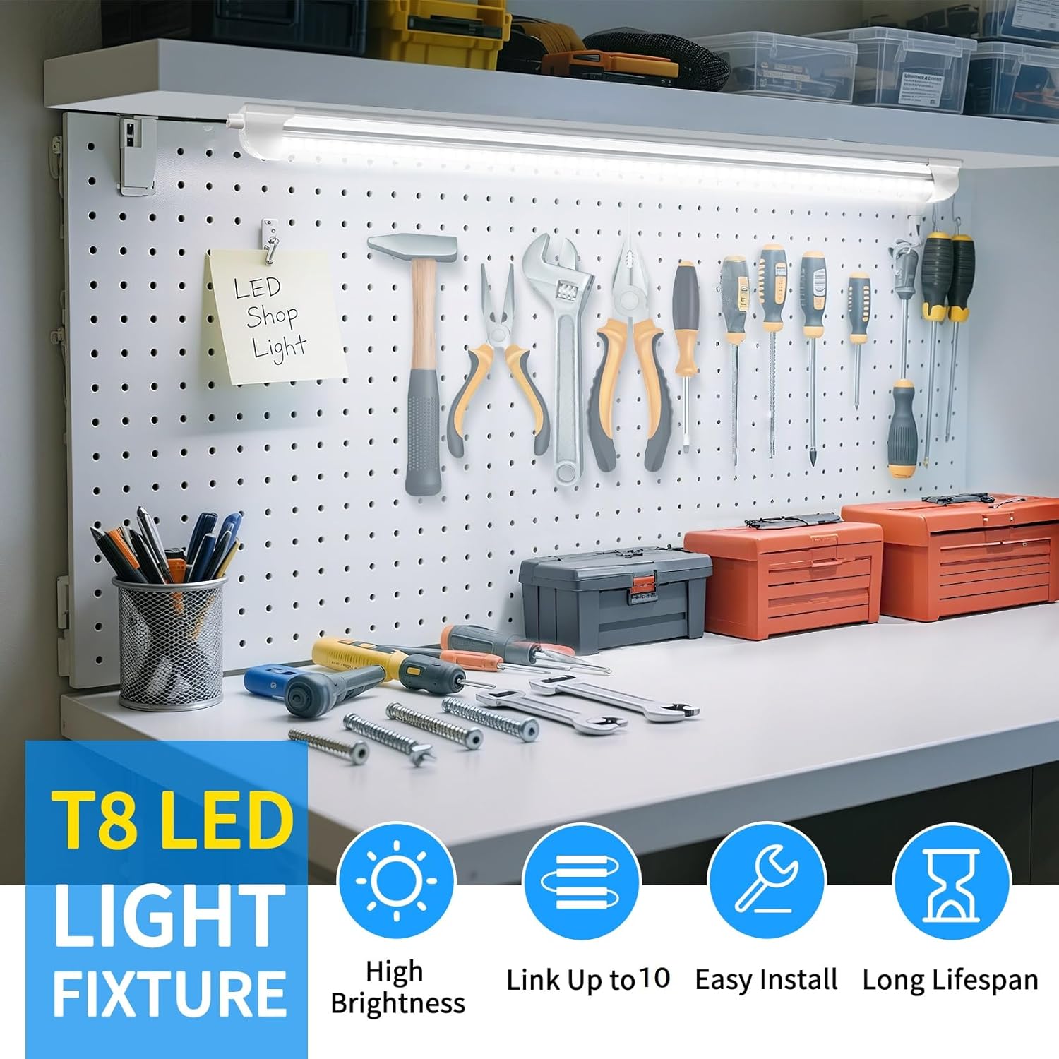 CNSUNWAY 2FT LED Shop Light, 20W 3000LM, 5000K Daylight T8 LED Light Fixture, V Shape, High Output, Linkable Shop Lights for Room, Garage, Workshop, Under Cabinet, ETL Listed (2 Pack) Daylight White 2FT-2 Count