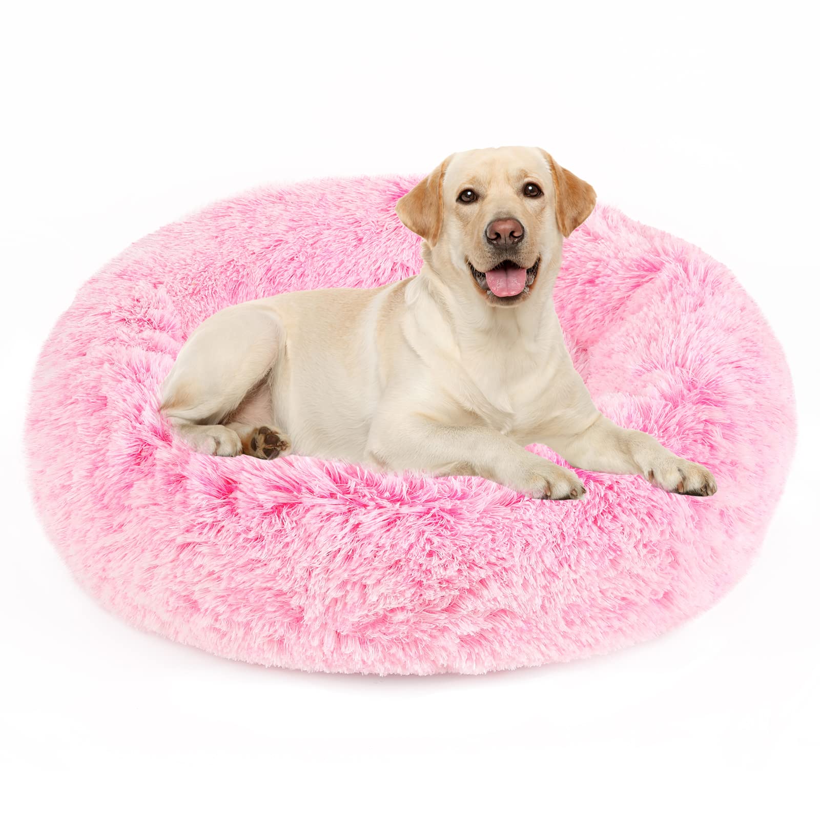 NOYAL Calming Donut Dog Bed for Small to Medium Dogs & Cats - Plush Faux Fur Anti-Anxiety Pet Bed with Machine Washable Cover & Non-Slip Base