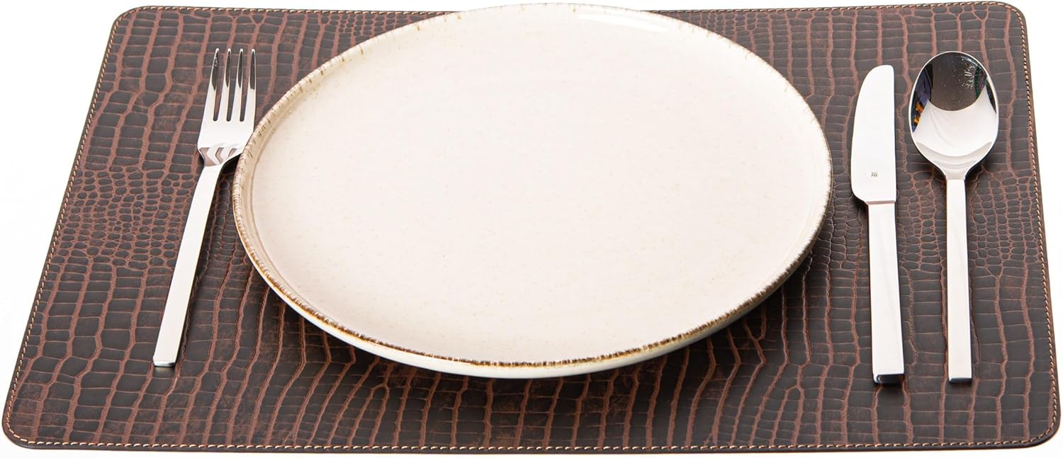 Nikalaz Set of 6 Placemats Made of Recycled Leather (18"x13", Crocodile)