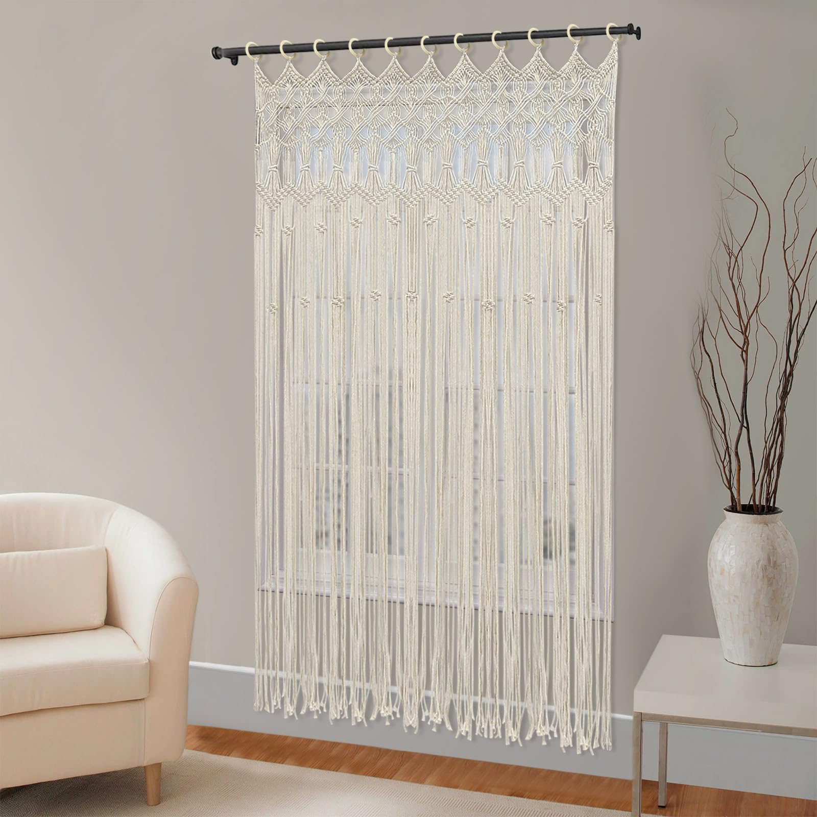 Rideau de porte en macramé - Style bohème - Décoration polyvalente pour salon, chambre à coucher, fête de mariage, 120 x 195 cm