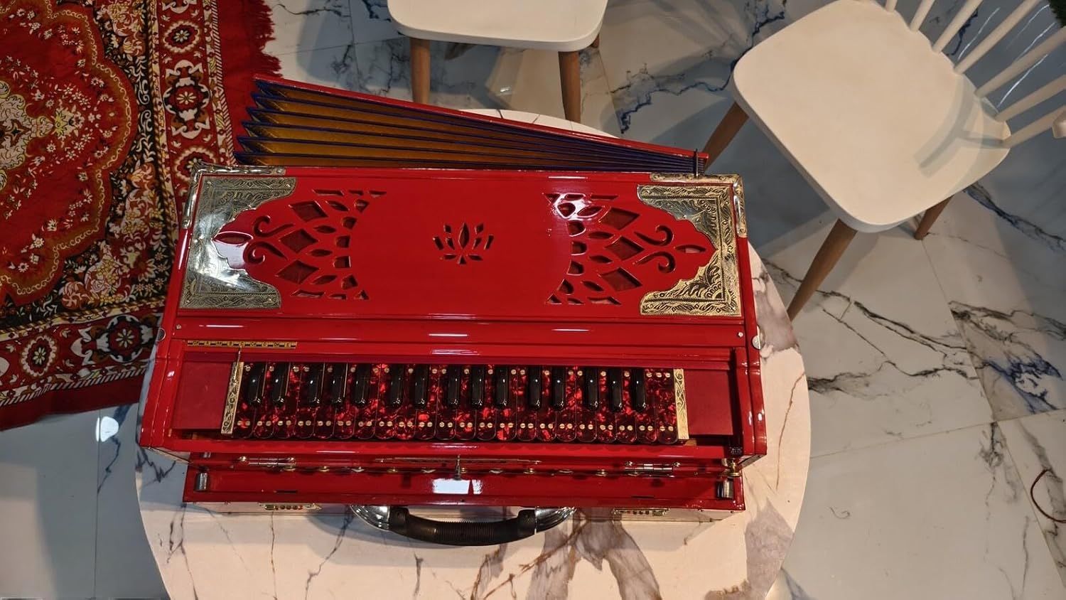 NamasteHimalayas Limited Edition 3-Reed 9-Scale Changer Harmonium – Rare Red Finish with Premium Features