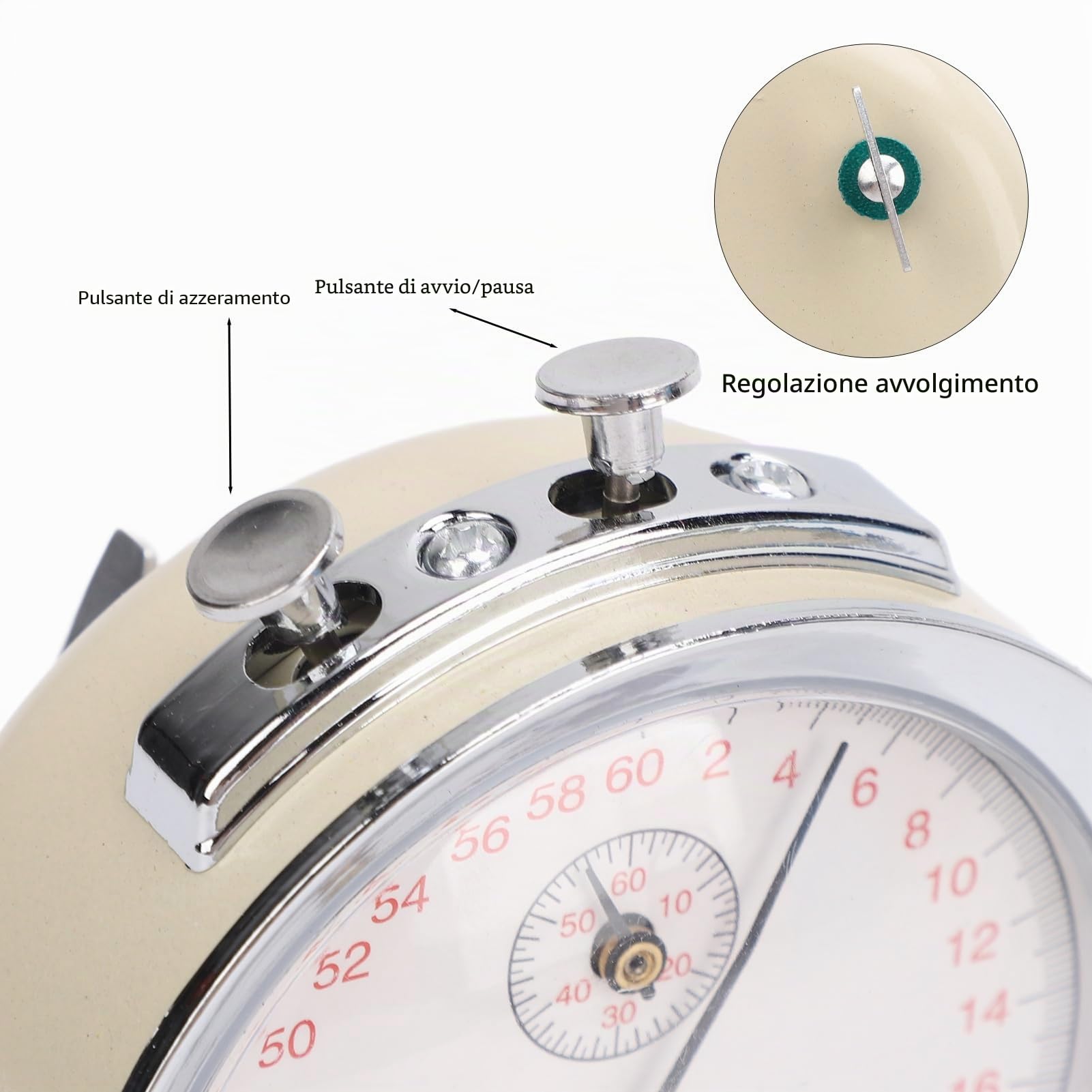 Cronometro Meccanico 60 Secondi, Display con Quadrante Ampio, Ripristino della Pausa Iniziale, Materiali Plastici Metallici con Design Compatto per L'esecuzione di Esperimenti