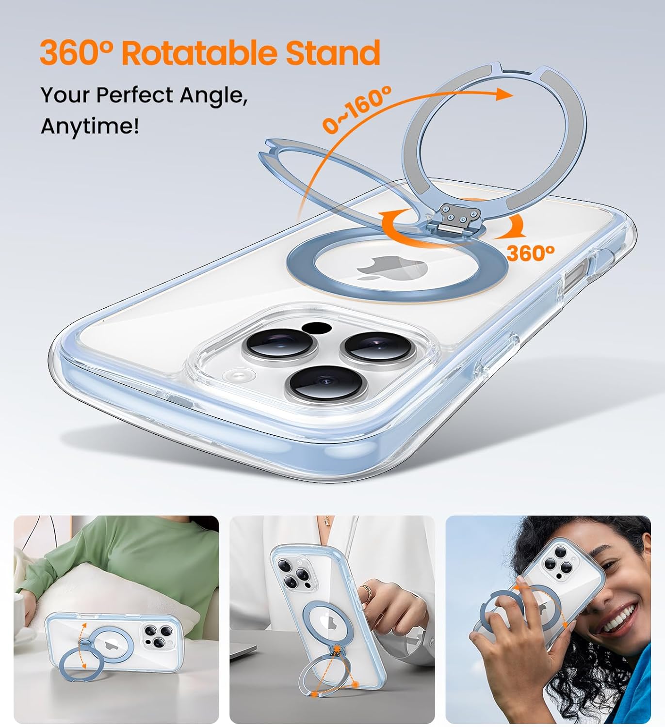 Magnetic for iPhone 16 Pro Case with Stand [Compatible with MagSafe][360° Rotatable Ring Holder Kickstand][Military Grade Protection] Airbag Shockproof Case for i Phone 16Pro 6.3 Inch, Blue