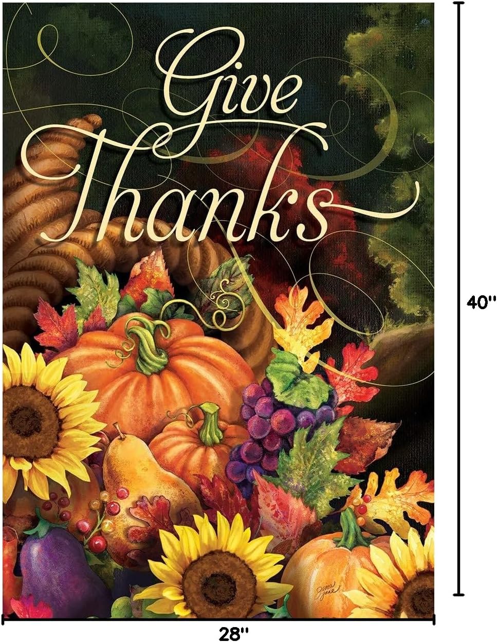 Custom Decor Overflowing Cornucopia - Give Thanks - Standard Size, Decorative Double Sided, Licensed and Copyrighted Flag - Printed in The USA Inc. - 28 Inch X 40 Inch Approx. Size