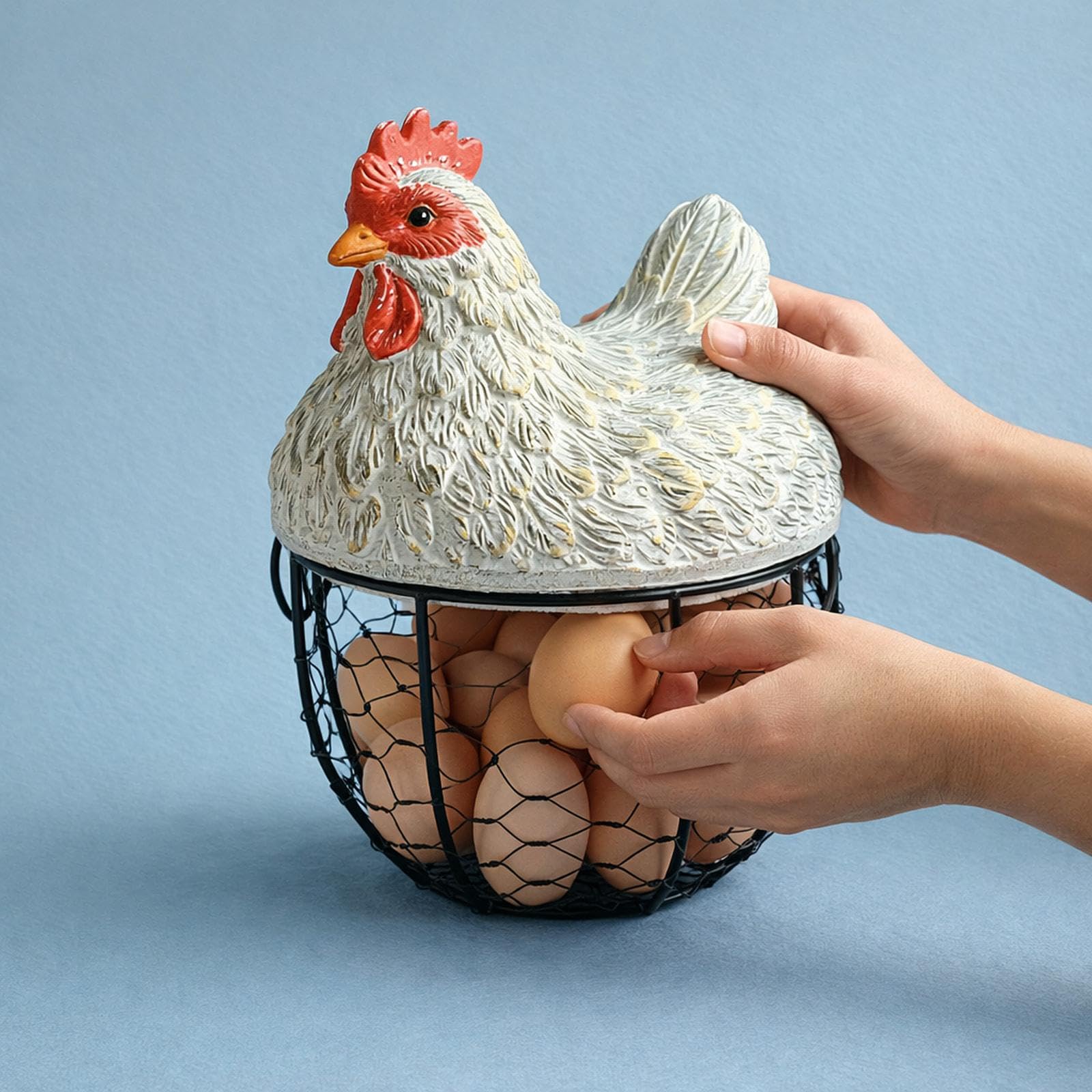 Cesta para almacenar Huevos, Cesta para Recoger Huevos Frescos con Tapa, contenedor portátil para Huevos Frescos para Granja, Blanco