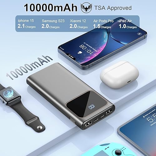 Miniatura 3 de Banco de energía, cargador portátil de 10000 mAh con PD 5A3W carga rápida, USB C entrada y salida de batería externa, cargador de teléfono celular