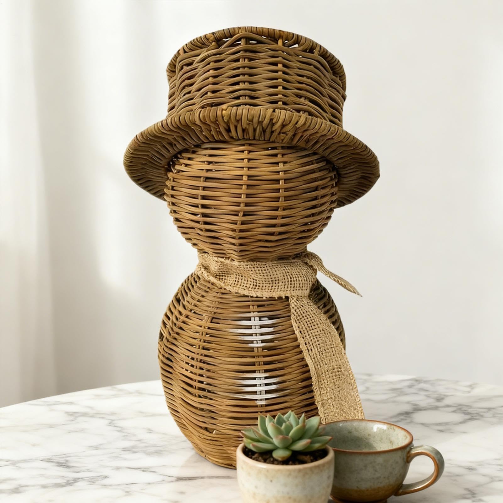 Generico Statuine di Pupazzo di Neve Finto Rattan Natalizio