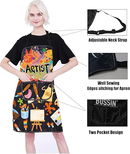 Miniatura 3 de PXTIDY Delantal de artista para profesor de arte, regalo para amantes del arte con bolsillos, para pintor, artista, impermeable, delantal de arte