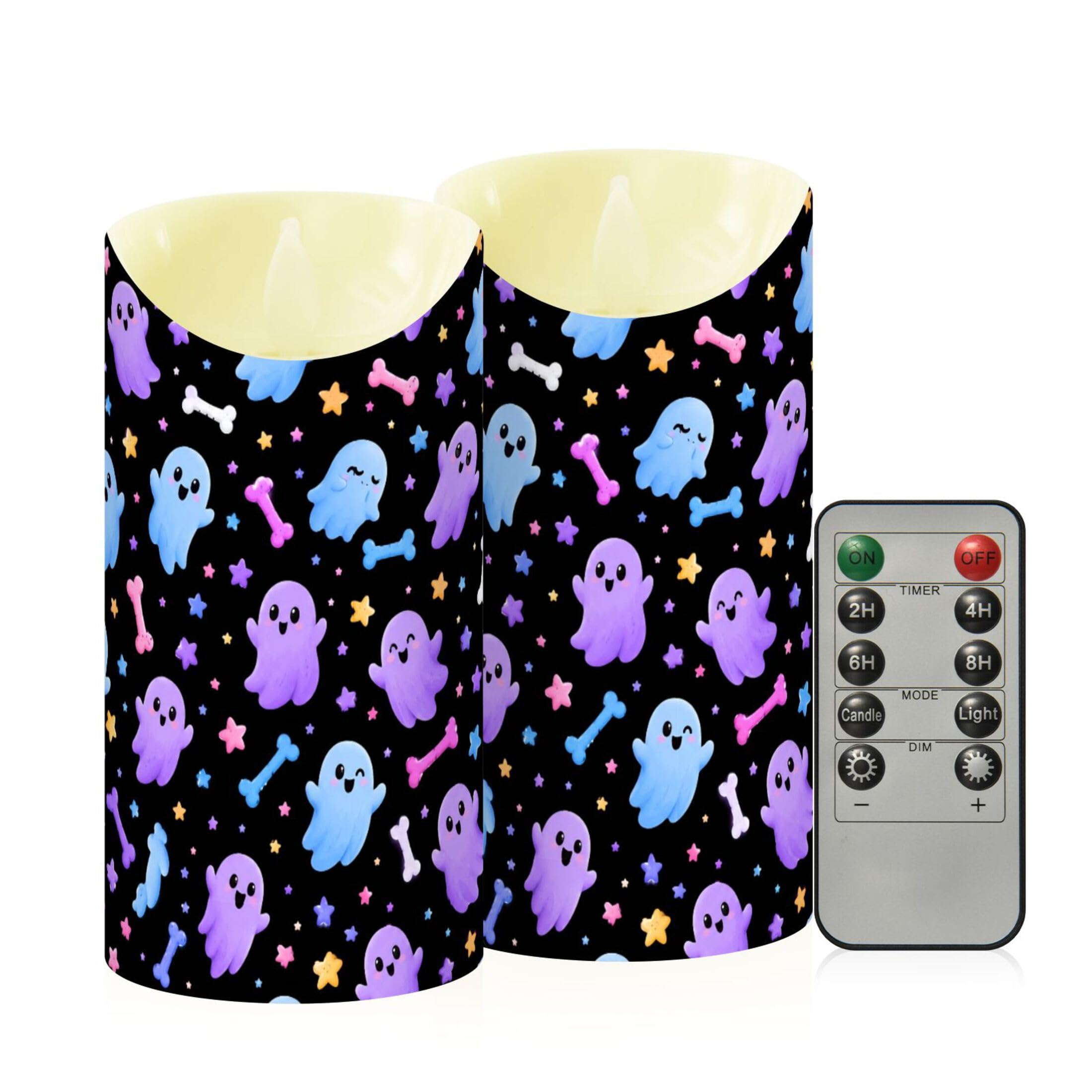 Fuauuyl Ghosts LED Flameless Candles Flickering Plastic Pillar Candles Battery Operated Votive Candle with Remote Control and Timer, Home Decoration 2 Pack