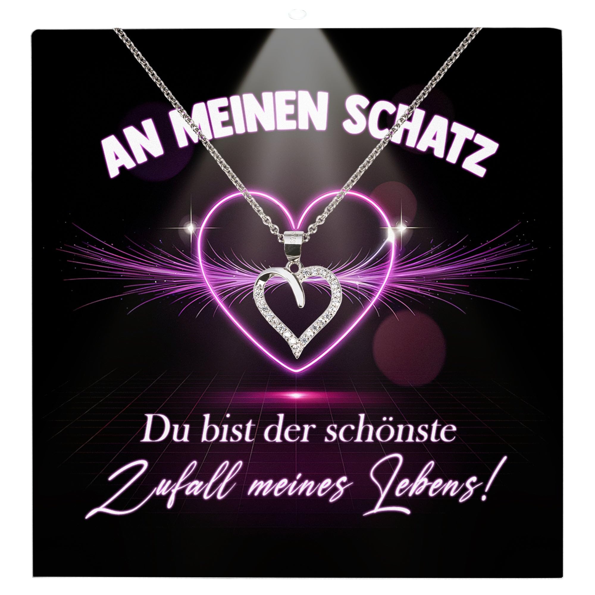 An Meinen Schatz Ich Liebe Dich Geschenk Set Frauen Schmuck Hochzeitstag Ehefrau Freundin Jahrestag - Silber 925/000 Herz Halskette Leder Licht Etui - Valentinstag Karte (mit Tasche u.m.)