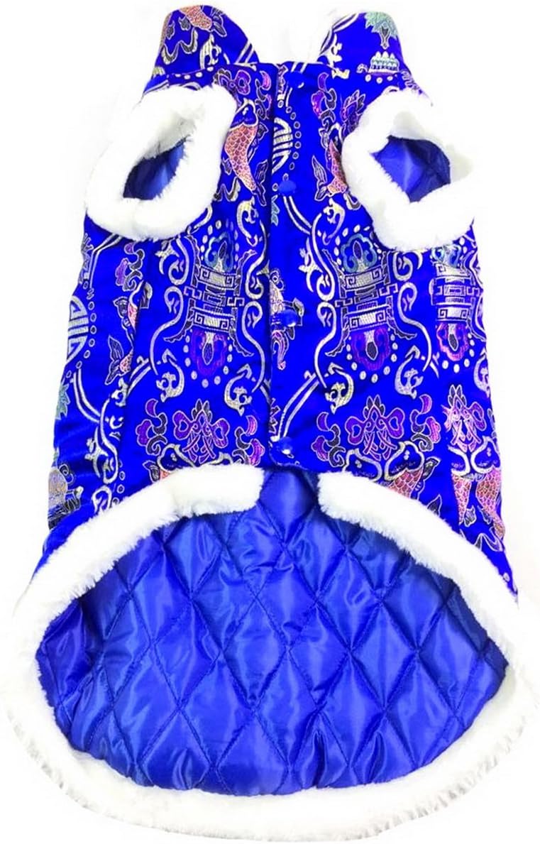 SELMAI Dog Chinese Costume Medium Dog Coats New Year Tang Large Dog Jackets Print Clothes Blue 4XL