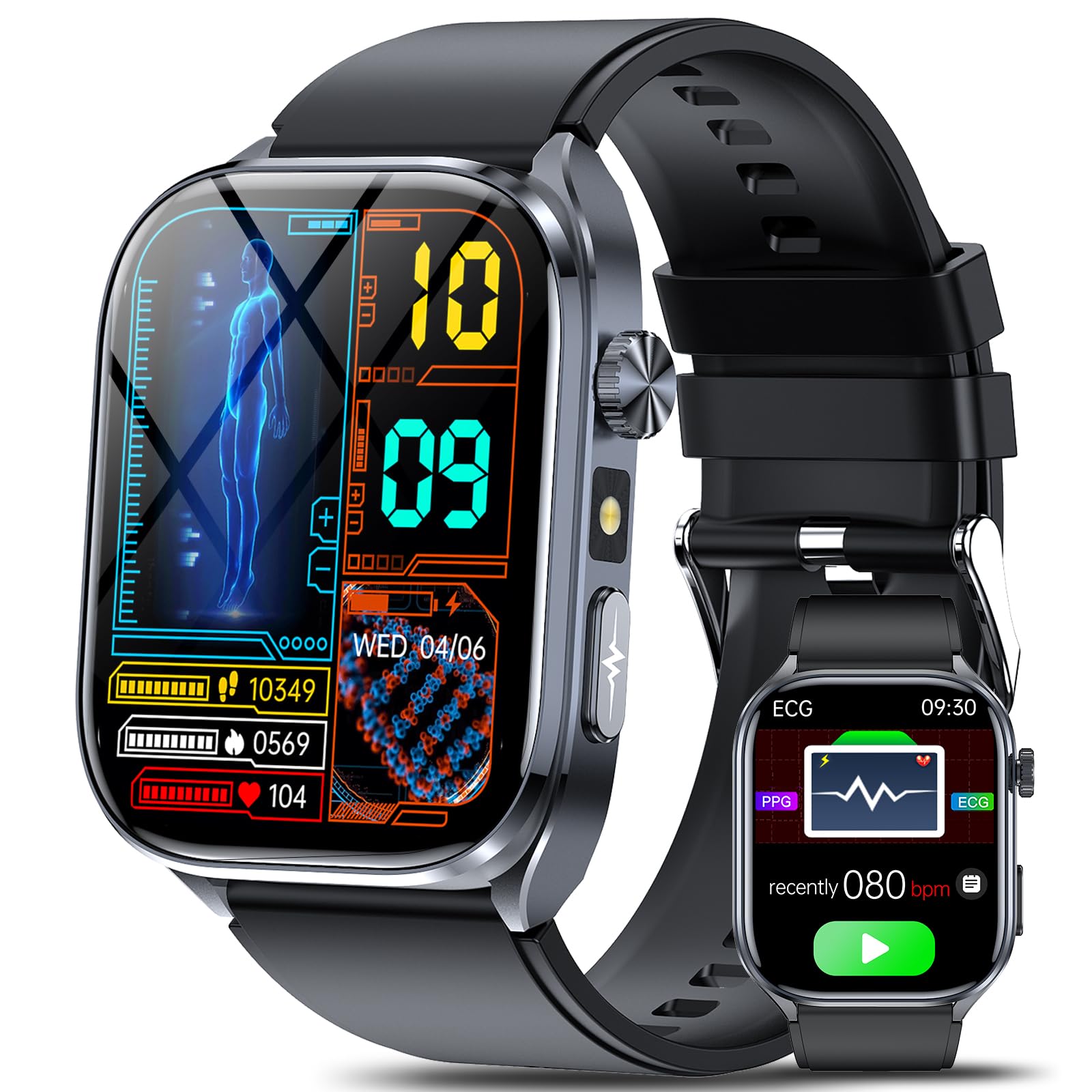 YYKY AI Reloj Inteligente Hombre con ECG/HRV, 2" Smartwatch Asistente GPT | AI GPT Q&A, Sueño, BMI, 30s Mini Chequeo,IP68 + Drenaje de Agua, Linterna LED, SOS, 150+ Deportivos, Personas Mayores