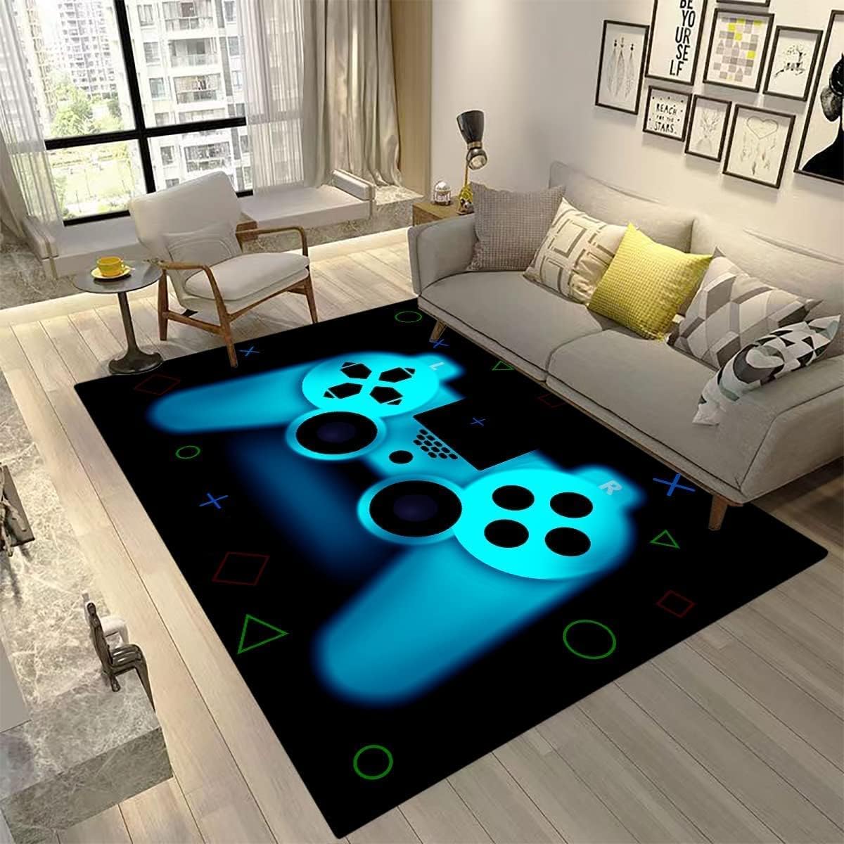 Modern Gamer Bedroom Rug, 3D Controller, Teenager, Child, Boy, Living ...