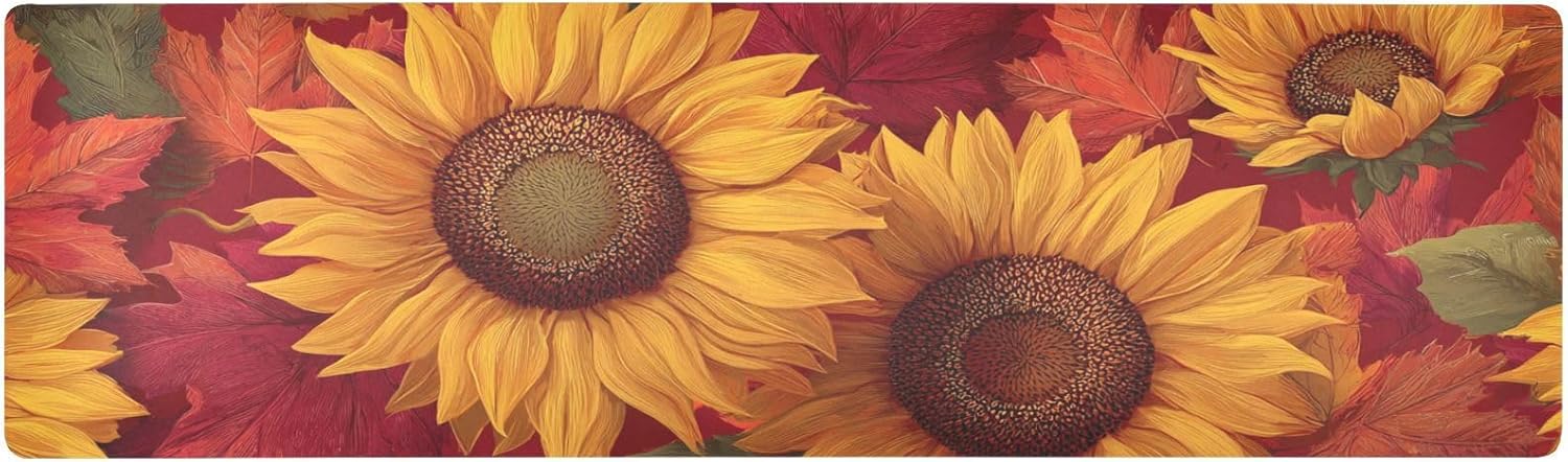 Table Runner Trivet Heat Resistant Mat Pad Waterproof Non Slip Long Decorative Countertop Protector for Kitchen Dining Table 39x12In Sunflower Red Maple