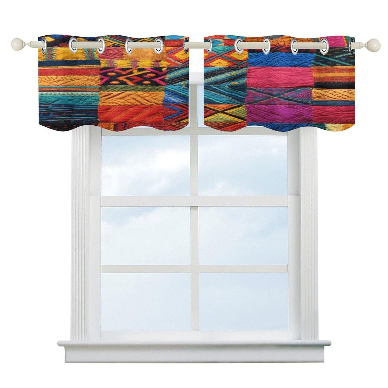 Fekiloot Style Multicolor Quilt Short Curtains Valance Curtain