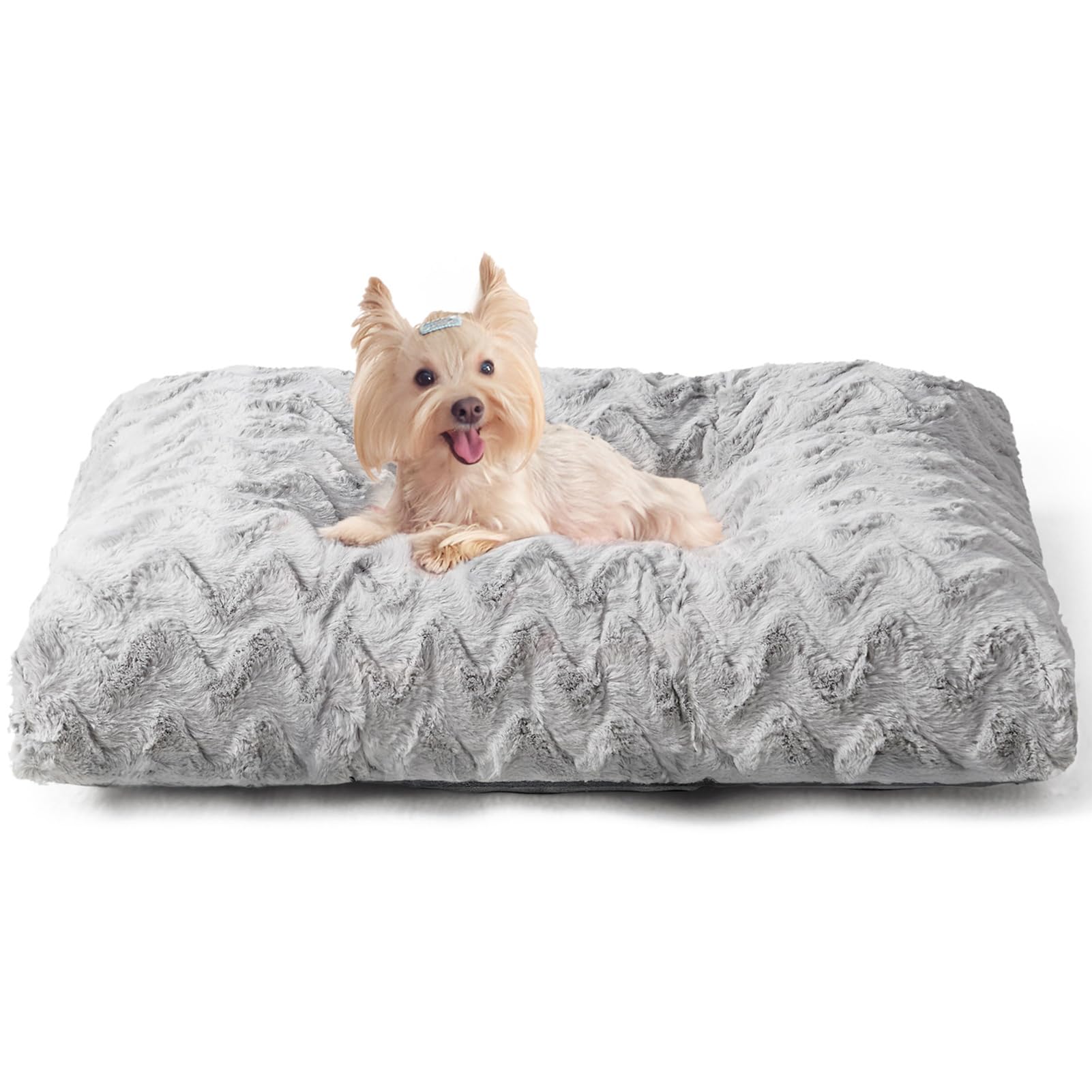 EHEYCIGA Hundebett Kleine Hunde Waschbar, 58x45cm, Hundekissen Flauschig für Kleine Hunde, Kuschelig Umkehrbare Hundematte mit Kunstpelz und Kunstleinen, Grau