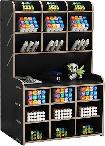 Marbrasse Portalápices de madera mejorado organizador de bolígrafos para escritorio fácil montaje organizador de suministros de arte organizador de