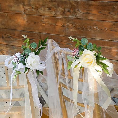 Miniatura 4 de Decoraciones para sillas de boda para novia y novio, ceremonia de boda, respaldo de silla de pasillo, decoración de silla de fiesta de ceremonia de