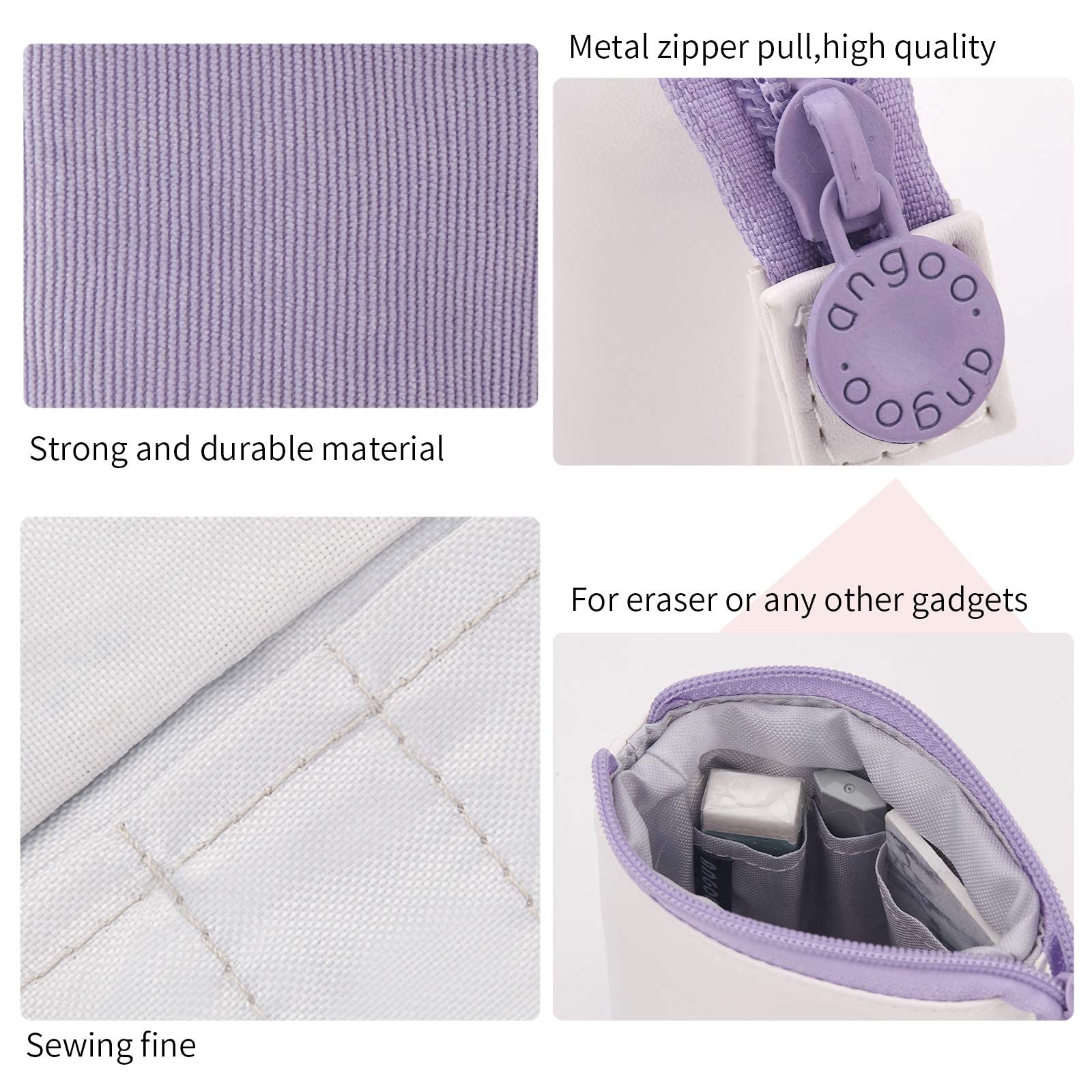 YeahBoom Pencil Case, 2-in-1 PU Zip, Purple, Stationery Storage, 7.28x4.92x3.35x2.56 inches, Conception PU - Image 3
