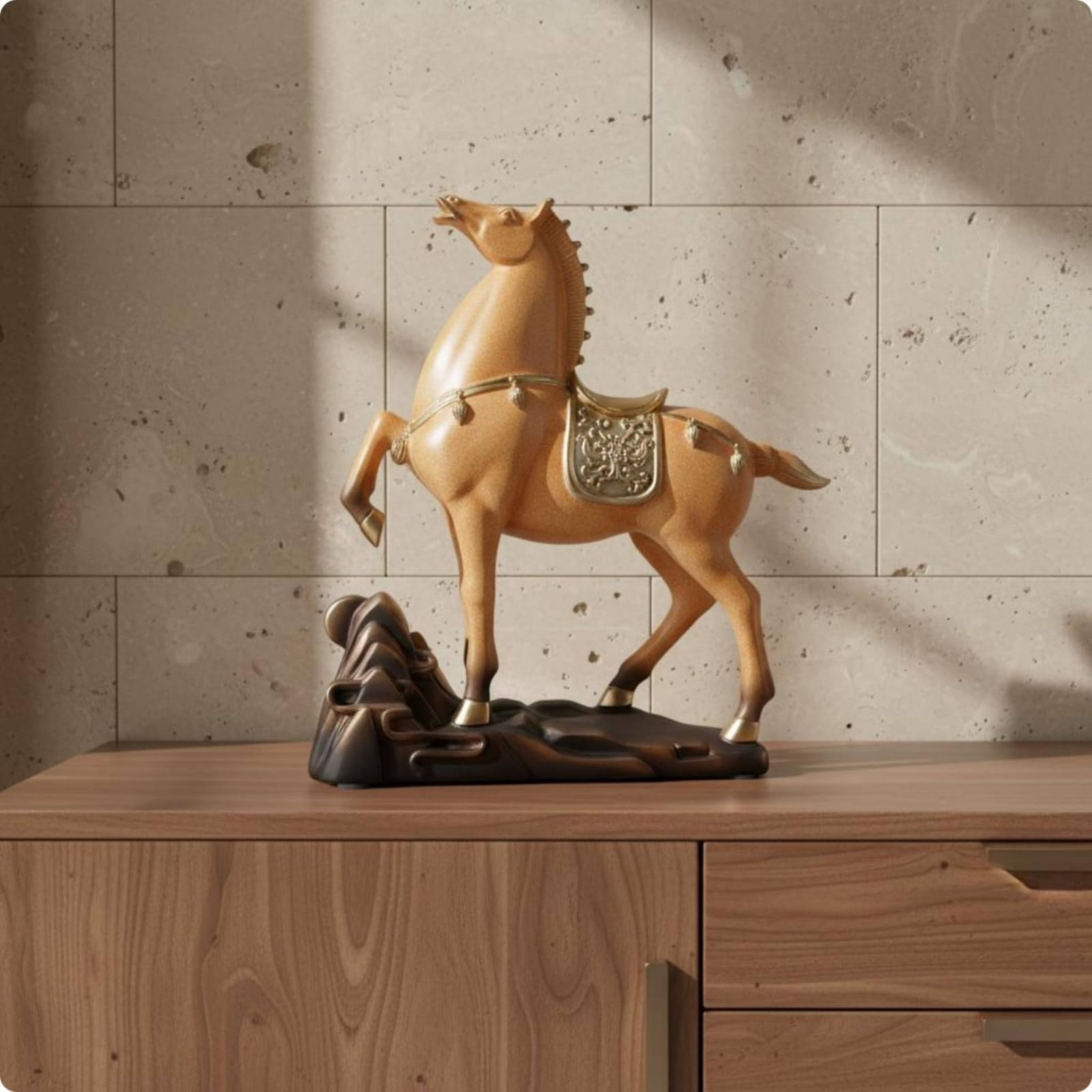 KESOTO Statue Cheval Décoratif Sculpture Ornement Figurine Résine avec Style Artistique Contemporain et Finition Soignée Convient au Salon Entrée Console Bureau Cadeau Décoratif, Tacheté, sans Socle