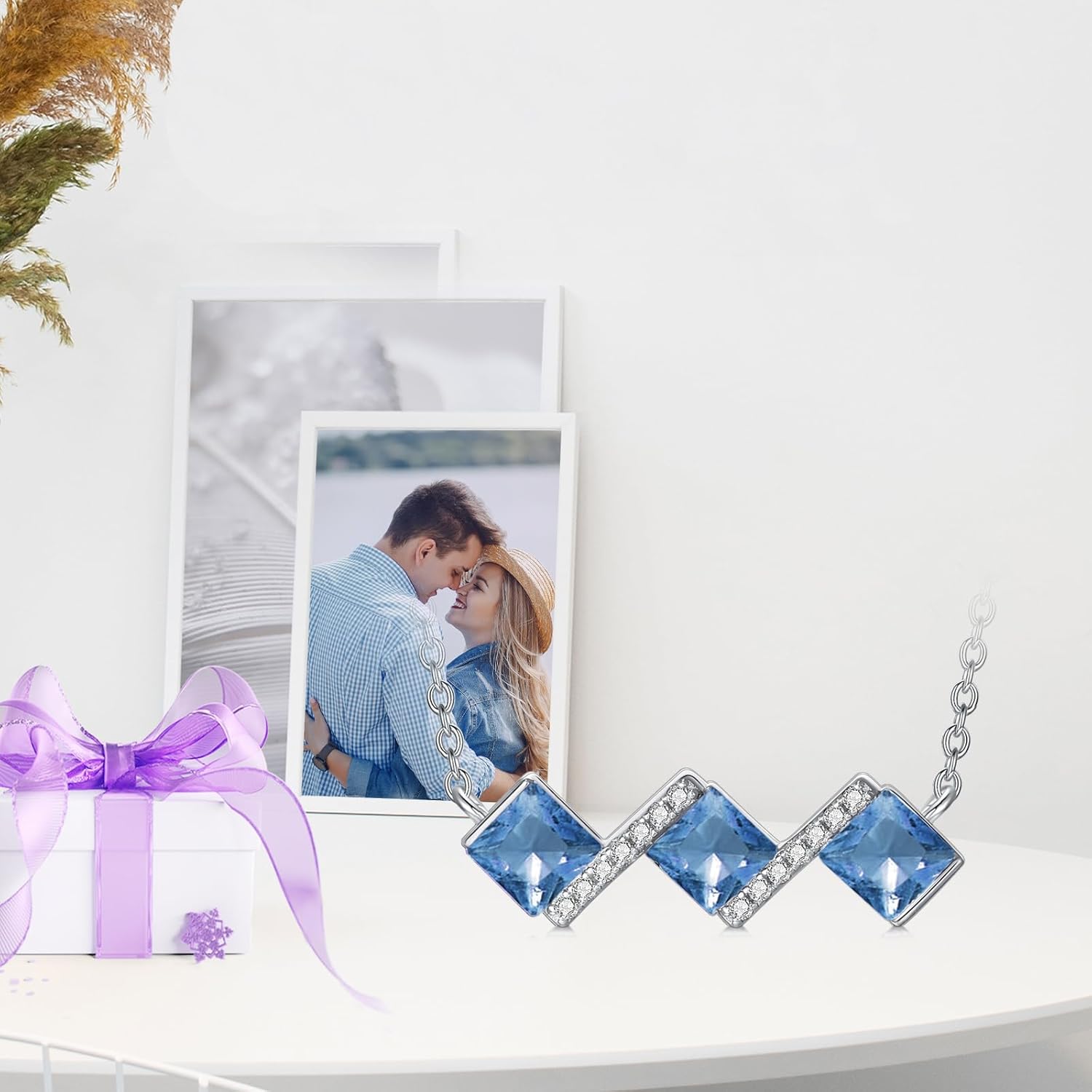 Princess Cut Gemstone Pendant Necklace 925 Sterling Silver Square Cut Birthstone Jewelry for Women Gifts - Image 5