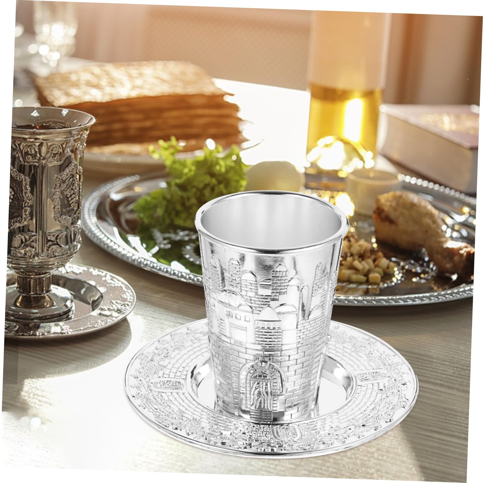 Cabilock 3 Juegos Juego De Copas De Oración. Vaso De Vino Bandeja De La Vendimia Vasos De Whisky Copa Cáliz De Oro De Vino Con Platillo Sagrada Judía Aleación De Zinc Silver