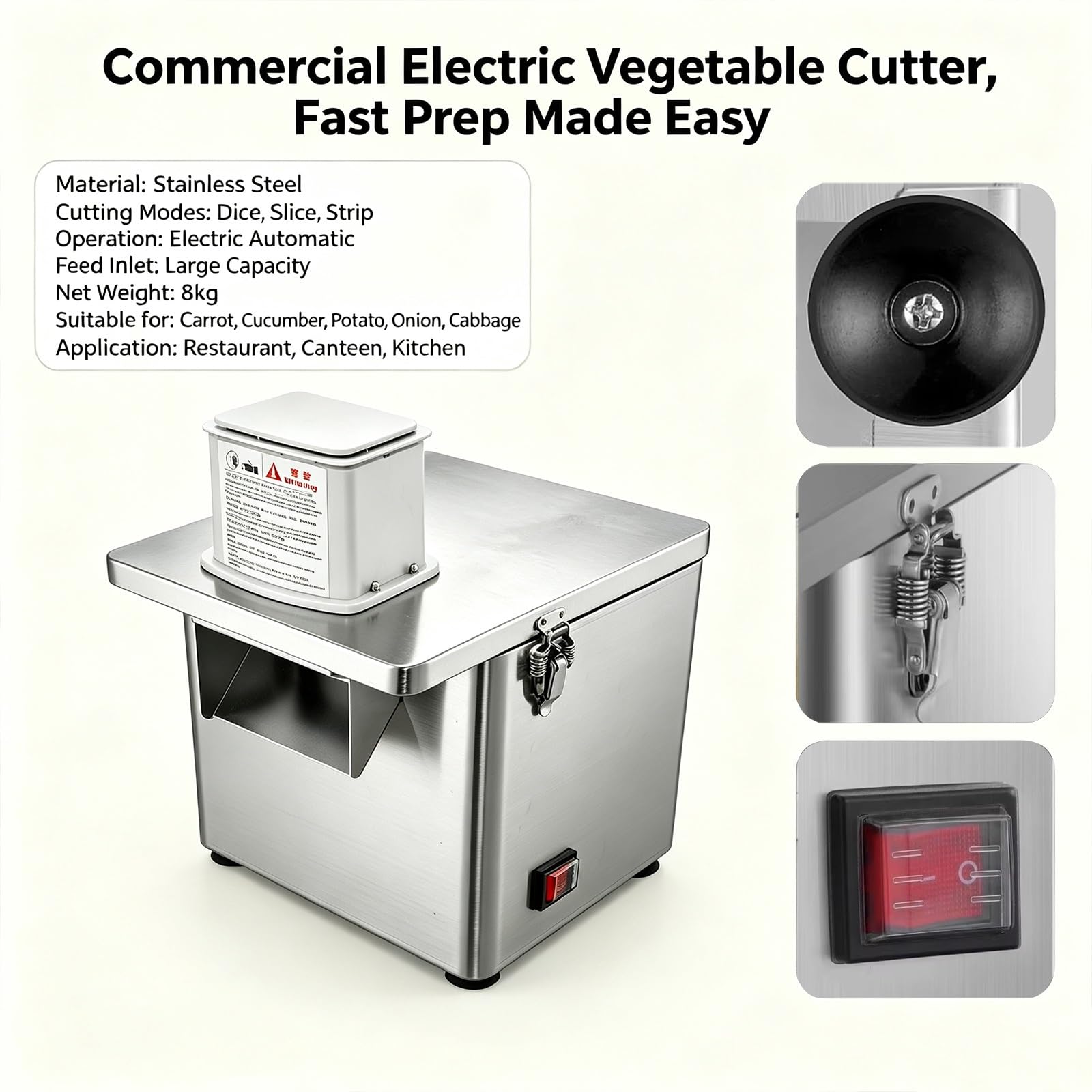 Elektrischer Gemüsezerkleinerer, 200 W, mit Schneiden, Raspeln und Würfeln. | Küchenmaschine, schneidet Zwiebeln, Kartoffeln, Karotten, bereitet Salate zu, ideal for private und gewerbliche Küchen.