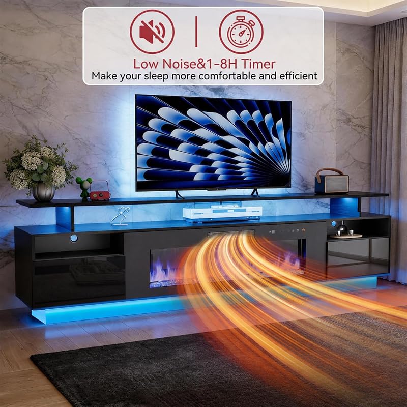 FJTJBSI 70" Fireplace TV Stand with 36" Electric Fireplace Entertainment Center with Charging Station and LED Light Console Table for Television up to 80 inch with Storage for Living Room image 6