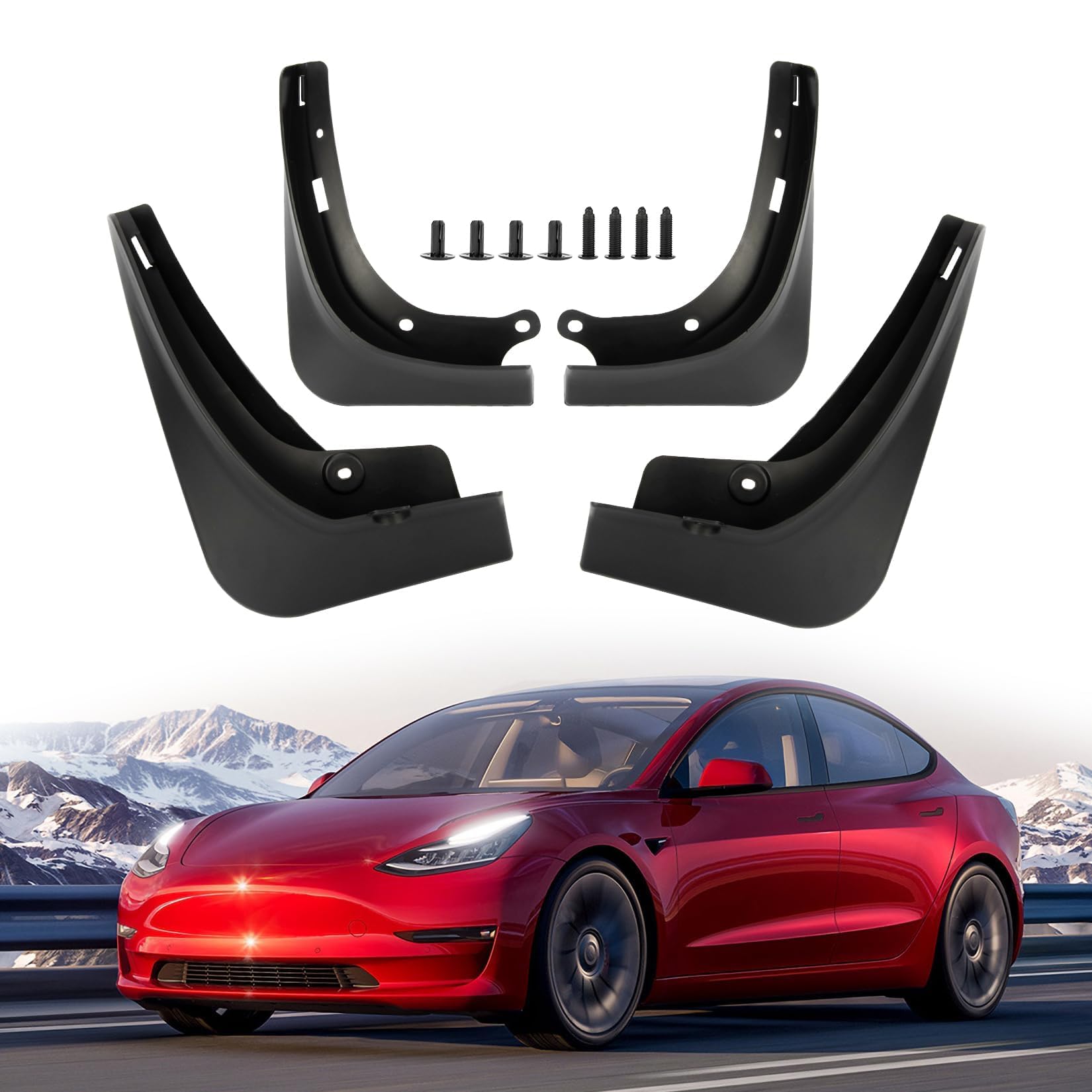 PSLER pour Tesla Model 3 2016-2023 Bavettes Anti-éclaboussures Ailes Aucun Perçage Nécessaire Voiture pour Tesla Model 3 Accessoires(4 pièces)